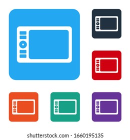 White Graphic tablet icon isolated on white background. Set icons in color square buttons. Vector Illustration