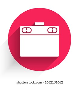 White Graphic tablet icon isolated with long shadow. Red circle button. Vector Illustration