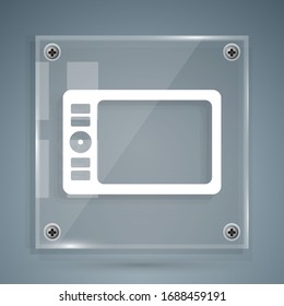 White Graphic tablet icon isolated on grey background. Square glass panels. Vector Illustration