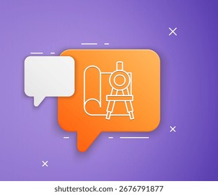 Weißes Grafikpapier für Konstruktion und Zeichnung Kompass-Symbol einzeln auf violettem Hintergrund. Orangefarbenes Sprechblasensymbol. Vektorgrafik