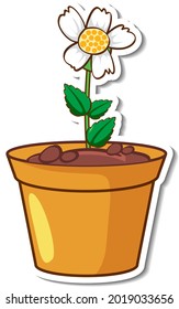 A white grass flower in a pot sticker illustration