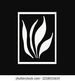 White grass shape icon in frame on black background.