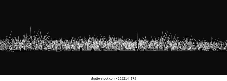 White grass stands out against a black background, creating a striking contrast. The animated blades sway gently, adding dynamic movement to the composition.