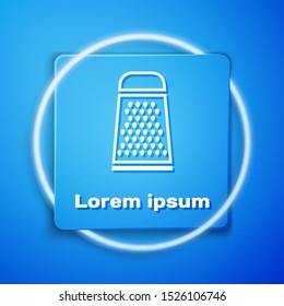 White Grater icon isolated on blue background. Kitchen symbol. Cooking utensil. Cutlery sign. Blue square button. Vector Illustration