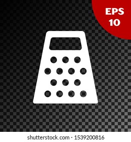 White Grater icon isolated on transparent dark background. Kitchen symbol. Cooking utensil. Cutlery sign.  Vector Illustration