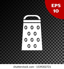 White Grater icon isolated on transparent dark background. Kitchen symbol. Cooking utensil. Cutlery sign.  Vector Illustration