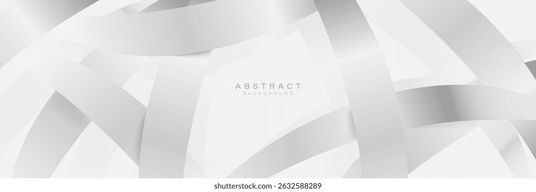 White and gray abstract background with curved metallic ribbons and clean modern layout