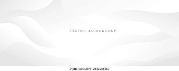 Fundo de ondas abstratas branco e cinza com transição de cor suave, ilustração vetorial.