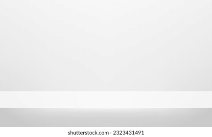 White and Gray background. Minimal 3d shelf. Abstract wallpaper design with copy space to display your products. Vector illustration.