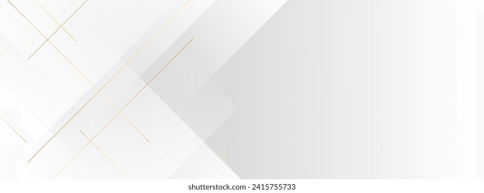 White and gray banner background, full color, gold line, abstract . Vector background