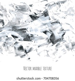 White, gray, black vector marble watercolor texture background. Abstract acrylic backdrop with stains, strokes, spots and ink waves. Natural stone wall for interior design.