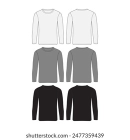 White Gray Blank Black Long Sleeve T-Shirt Template Front and Back View Vector Fashion Tee Shirt Illustration Black Long Sleeve T-Shirt Design Blank Black Long Sleeve Front view White T-Shirt Template