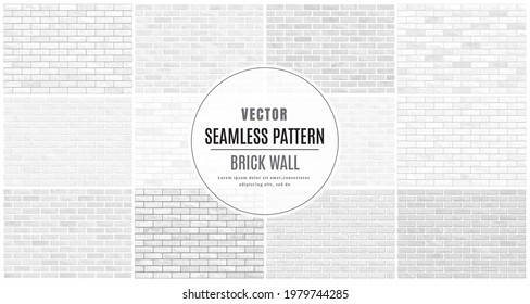 White and gray block brick wall seamless pattern collection set texture background.
