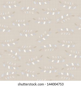 white gray blue messy acacia leaves on light beige background romantic botanical seamless pattern