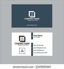 White and Gray Business Card Design Template of Print