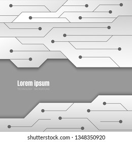 white gray circuit technology abstract background, innovative digital system space wallpaper, template for website cover poster banner brochure and more, flat vector graphic design 