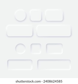 White and gray color buttons. Neomorphism design style white buttons. Vector.