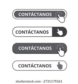 White and gray contactanos button with a hand clicking on a white background (trad. contact us)