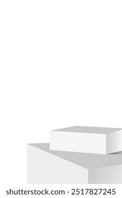white and gray cube pedestal podium background set with wall scene. Minimal mockup product, geometric platform.
