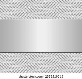 White gray elegant background with banner and diamond plate pattern, 3d vector illustration.