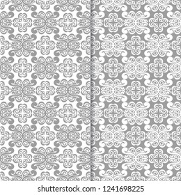White and gray floral backgrounds. Set of seamless patterns for textile and wallpapers