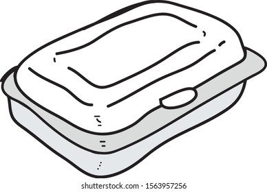 White, gray foam rice box.