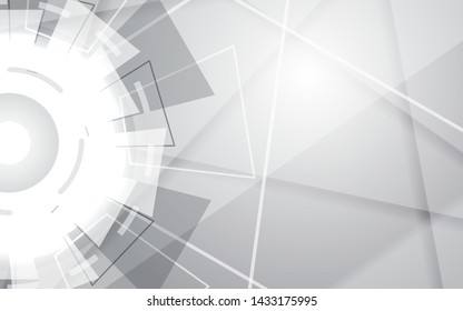 White and gray geometric background technology concept with gear shape composition. Modern cover design vector template for use, wallpaper, element cover, banner, advertising
