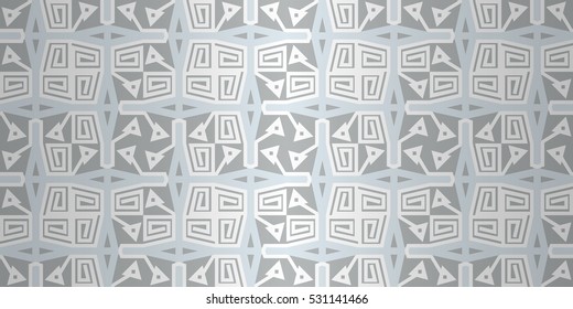 White gray geometrical seamless pattern background in ancient style. Smooth medley repeatable backdrop. Shining, graphic design for web, game, surface or other purpose.