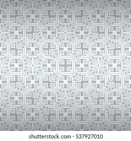 White gray geometrical seamless pattern in ancient style. Vivid, symmetrical design for fabric, game, textile or other purpose. Clean puzzle repeatable backdrop. Classic motif. Vector background.