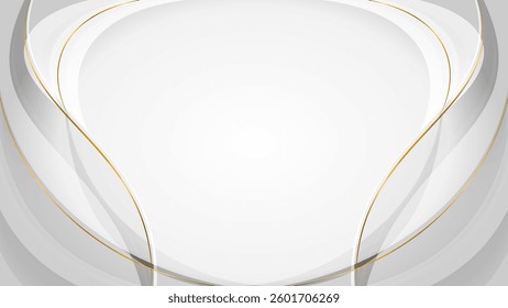 White gray gradient with golden lines premium background. Luxury artistic design gradient curved background.