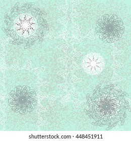 White and gray lace pattern on a blue background.