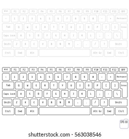 White And Gray Laptop Computer Wireless Keyboard Top View With Keys, Vector Illustration