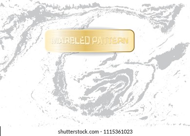 White and gray marble pattern. Light marbling texture. Decorative marbled background with gold banner. Vector illustration.