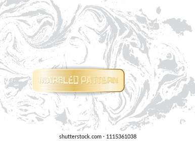 White and gray marble pattern. Light marbling texture. Decorative marbled background with gold banner. Vector illustration.