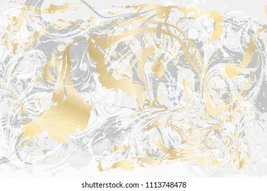 White and gray marble texture. Gold marbled pattern. Light vector surface.