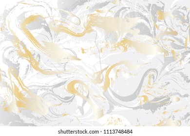 White and gray marble texture. Gold marbled pattern. Light vector surface.