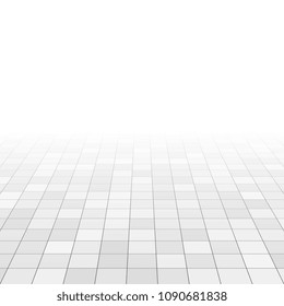 White and gray marble tiles on bathroom floor. Rectangle tiles in perspective grid. Abstract vector background. Surface square ceramic tile texture illustration