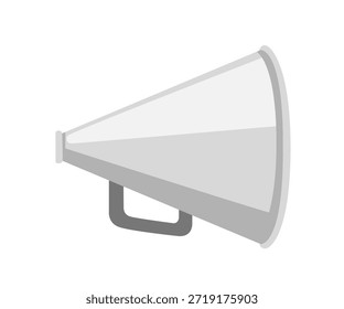White and gray megaphone with handle. Light neutral loudspeaker for public announcements. Clean communication device for marketing and events. Modern minimalist design. Vector illustration