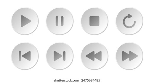 White and gray play button icons. Neumorphism style.
