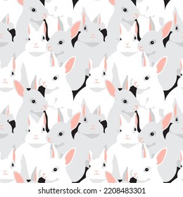 White and gray rabbits. Seamless pattern with animals, background, print. Vector illustration