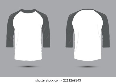 White gray raglan t-shirt vector mockup front and back