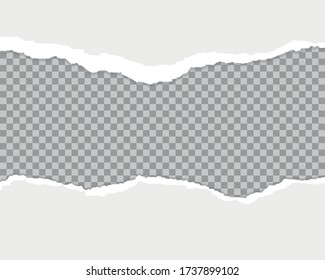 White and gray realistic horizontal paper strips with space for text, set of torn and torn paper strips, torn pieces, banner design template for web and print, advertising, presentation, vector.