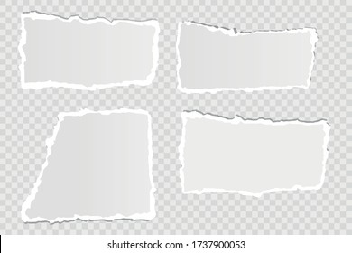 Tiras de papel horizontales de color blanco y gris con espacio para texto, conjunto de tiras de papel rotas y rotas, piezas rotas, plantilla de diseño de banner para web e impresión, publicidad, presentación, vector.