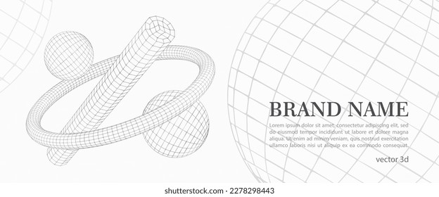 White and gray technology and science background with flying wireframes vector 3d geometric shapes. Modern abstract minimalistic banner with spheres, cylinder and torus.