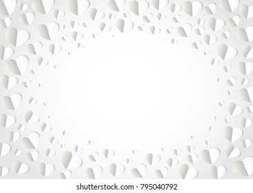 white and gray tone heart shape vector background, love and valentine day concept, space for text or message design