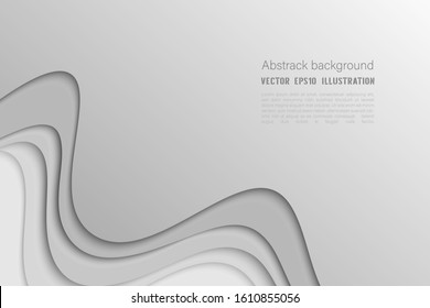 White and gray wave abstract background template with papercut style Vector EPS10 illustration. Technology concept 3D realistic Modern wallpaper texture design.