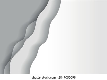 White and gray wave background with shadow. Background for text. Smooth lines. Cut paper style. For print, presentation, business cards. Vector image.