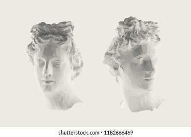 White Greek Apollo Head Vector 3D Rendering