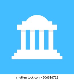 white greek colonnade building. concept of corinthian, structure, library, facade, rome, university, doric, acropolis, ruin. flat style trend modern logotype graphic design on blue background