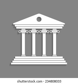 white greek colonnade isolated on dark grey background. concept of lawyer, justice palace, judge, monumental facade and courtroom. trendy modern logo branding design vector illustration